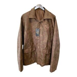 Hard Rock Casino Vegan Leather Jacket Brown Marble 2XL New w/Tags Preppy